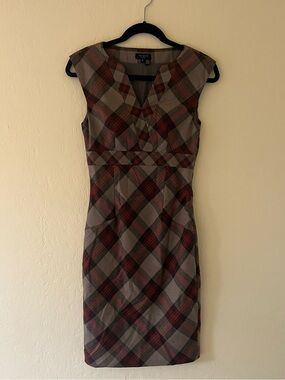 Ted Baker Plaid Midi Dress in Brown, Red, Black